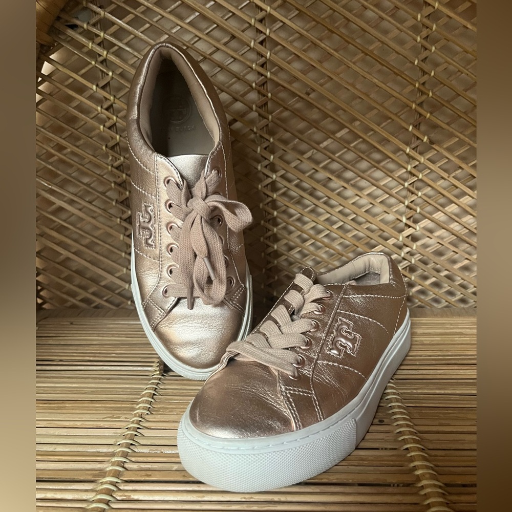 Tory Burch Amalia Sneakers Metallic Leather Rose Gold